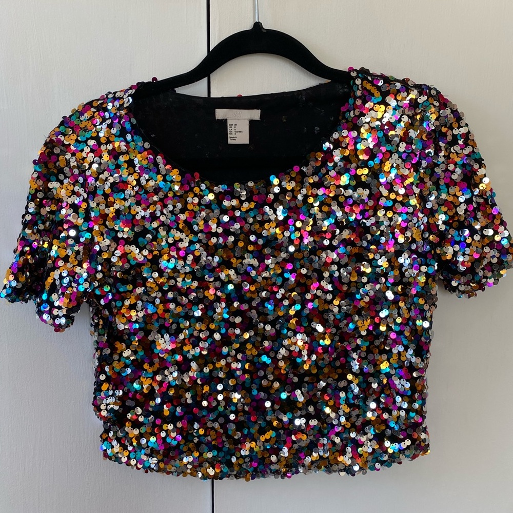 H&M Multi-Color Sequin Crop Top, Size 8